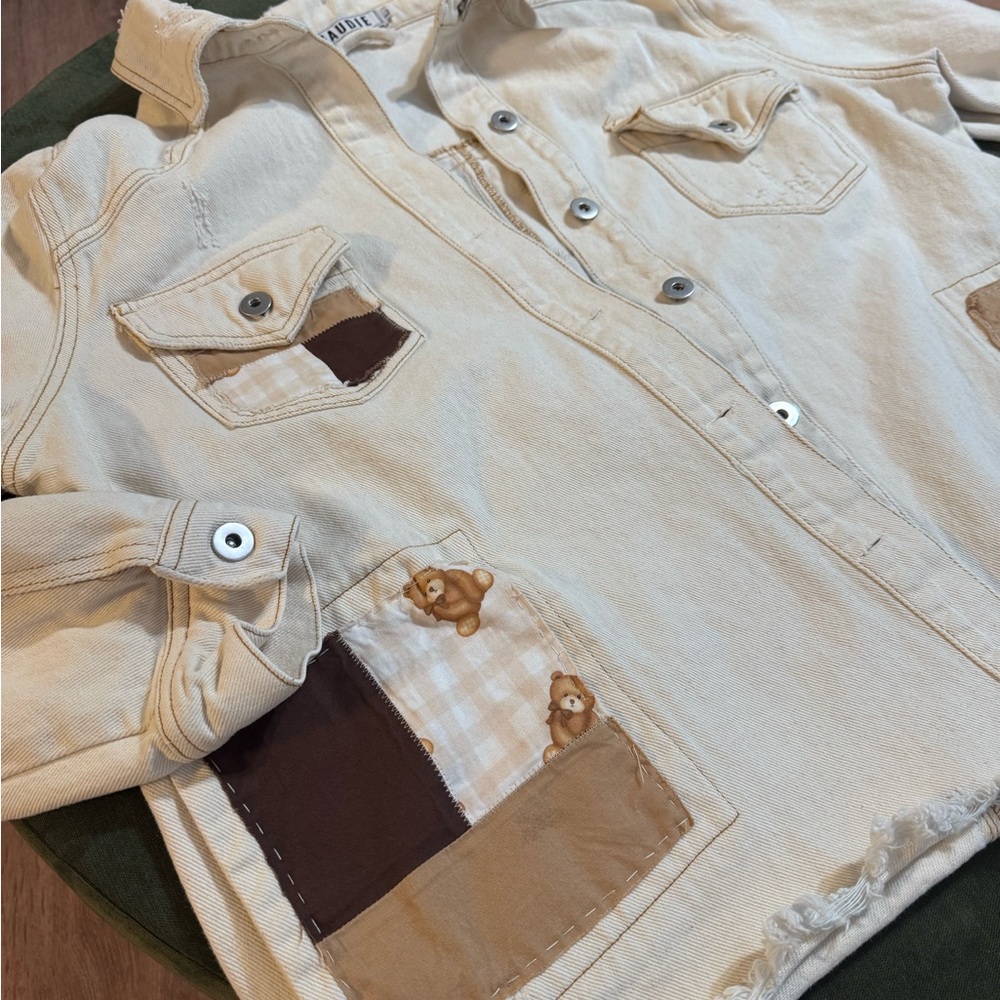 Custom Patchwork Teddy Bear Denim Jacket - image 2